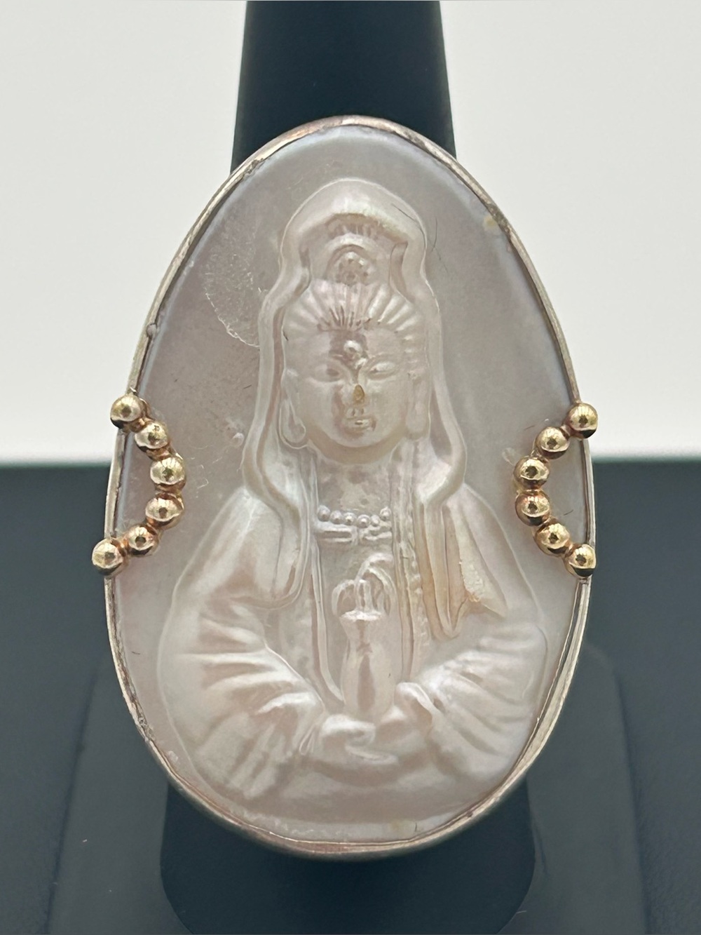 Mother of Pearl Religious Carving Ring - Picture 2 of 10